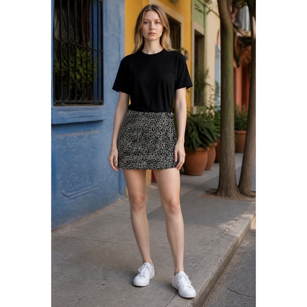 EDIT Jason Wu Leopard Print Mini Skirt Fuzzy Textured Animal Print Women Small